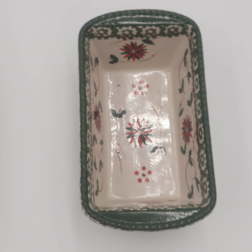 Temptations Ovenware Green Red Mini Loaf Pan Holiday w/Lid
